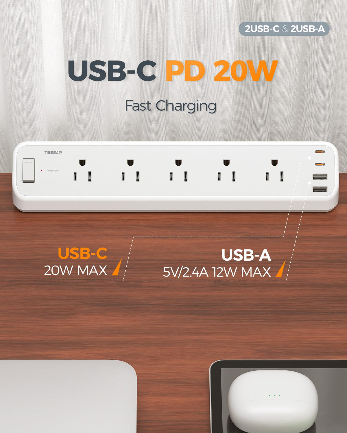 TESSAN USB-C PD 20W ports fast-charge devices