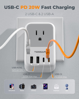 TESSAN USB-C PD 20W port supports fast charging
