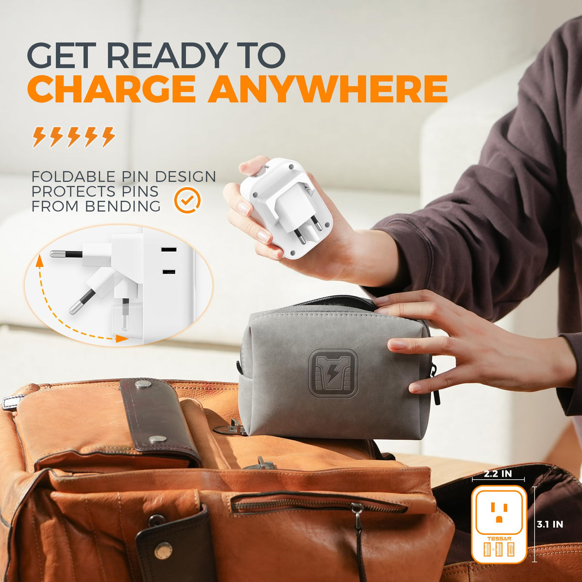 TESSAN USB-C PD 20W port enables fast charging for smartphones and tablets.