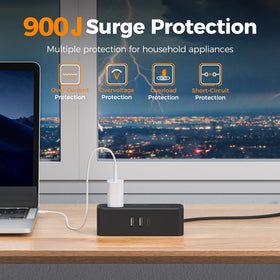 TESSAN surge protector highlight with 900J protection for devices.