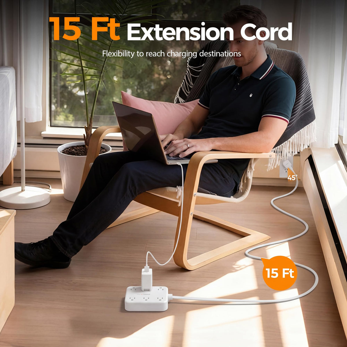 TESSAN top view of USB‑C, USB‑A and six AC outlets enabling many devices simultaneously