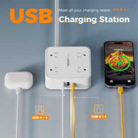 TESSAN USB ports and labels showing USB‑C fast charge and USB‑A convenience