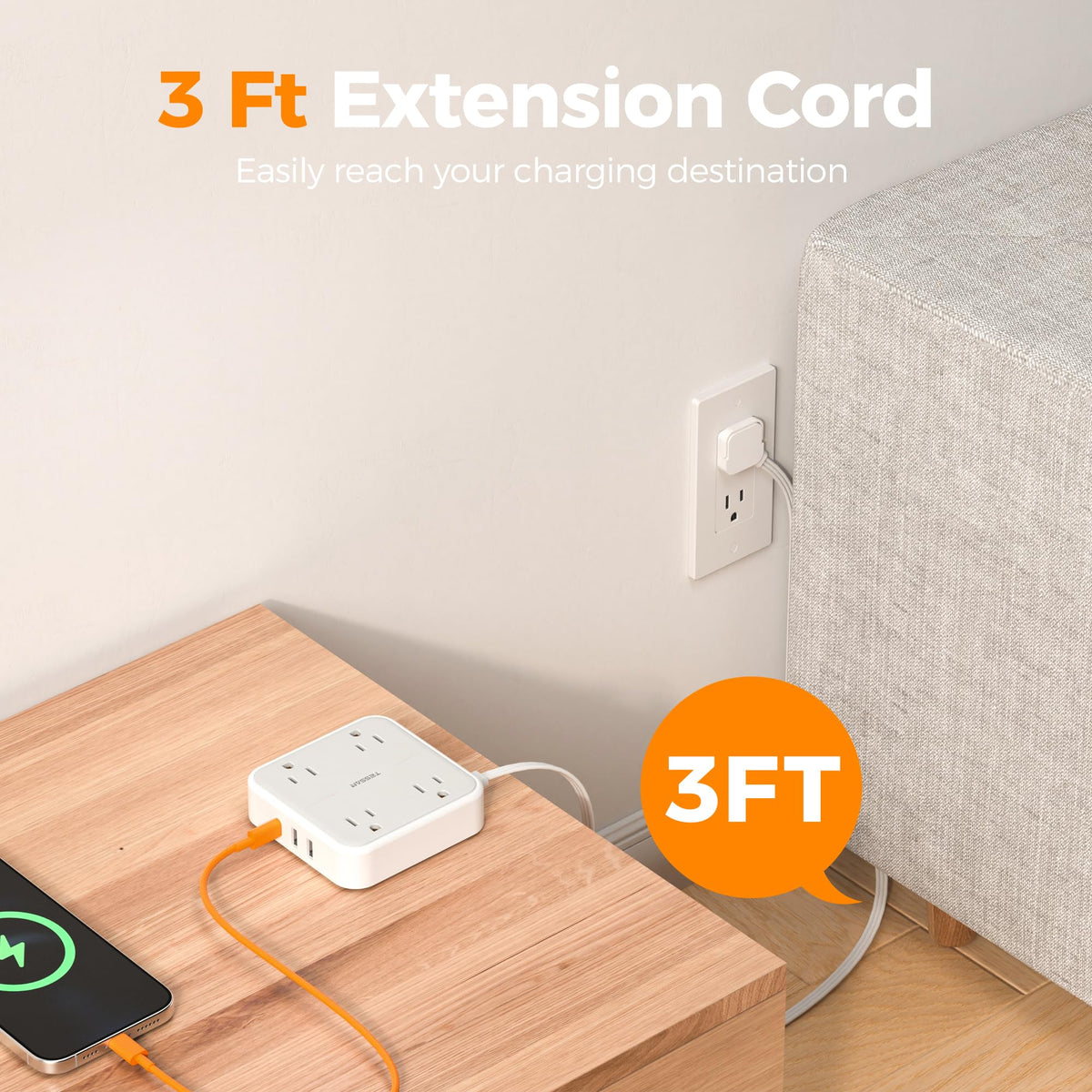 TESSAN detail of USB‑C and USB‑A ports plus AC outlets enabling fast multi‑device charging