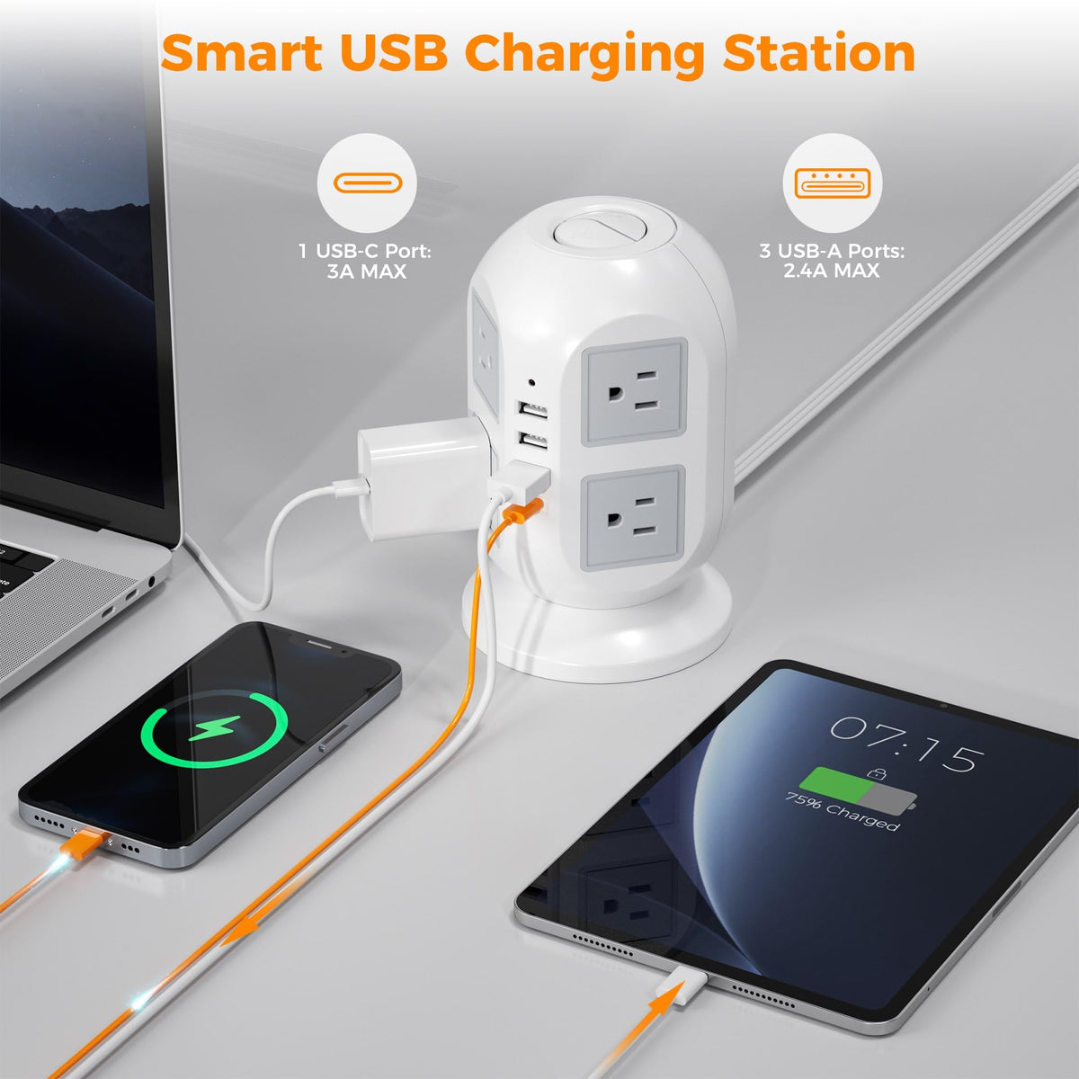 TESSAN USB ports closeup displaying USB‑A and USB‑C for fast device charging