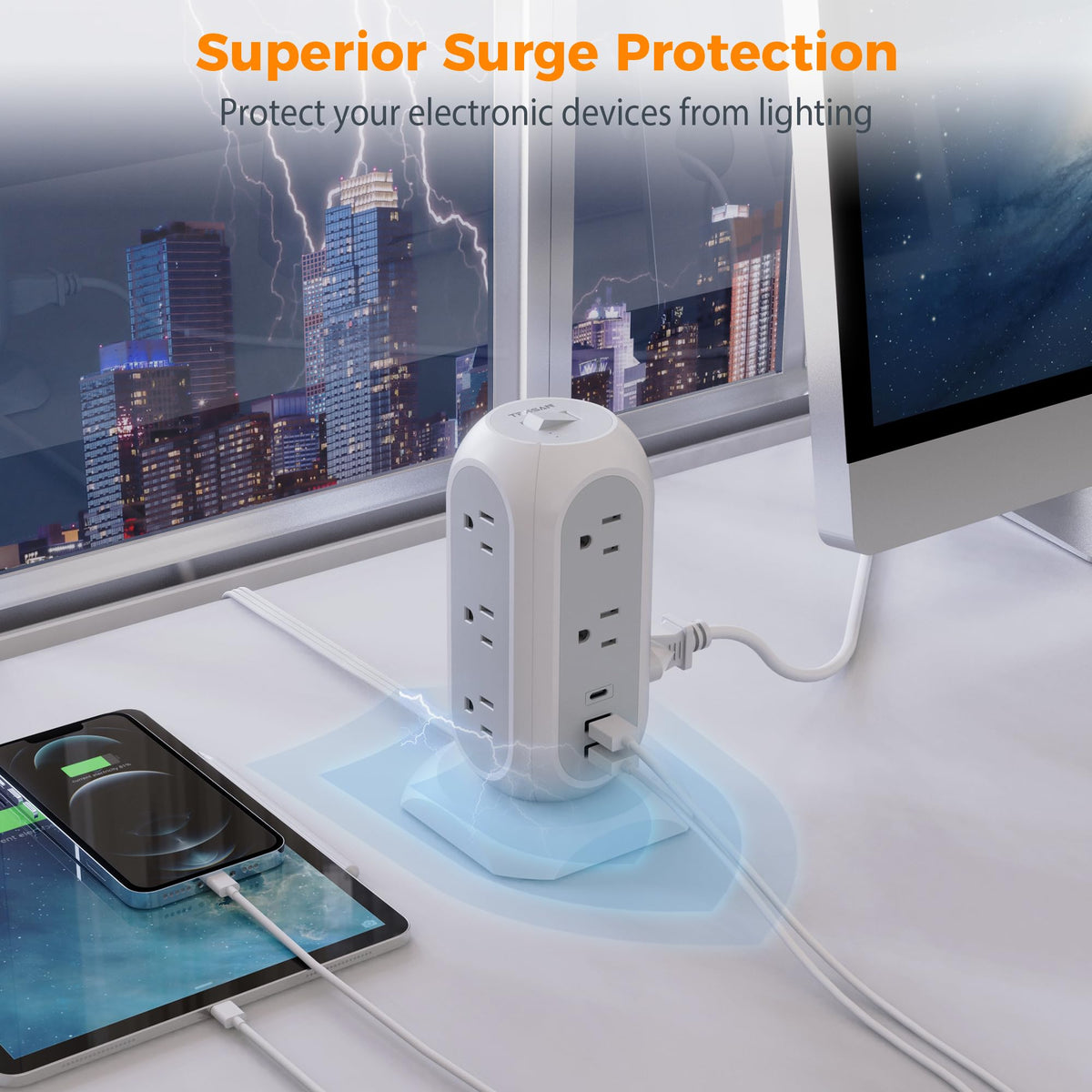 TESSAN USB ports closeup highlighting USB‑C and USB‑A fast charging options