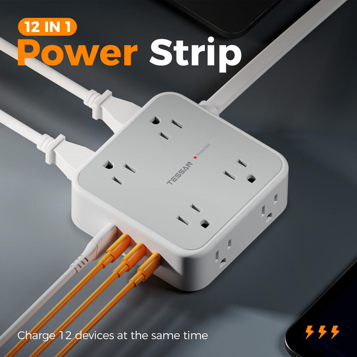 TESSAN USB ports detail highlighting 3 USB-C and 1 USB-A for fast device charging