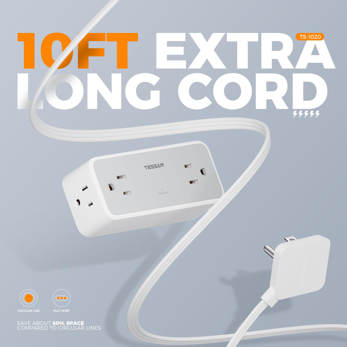TESSAN wide-spaced outlets detail allowing bulky adapters benefit