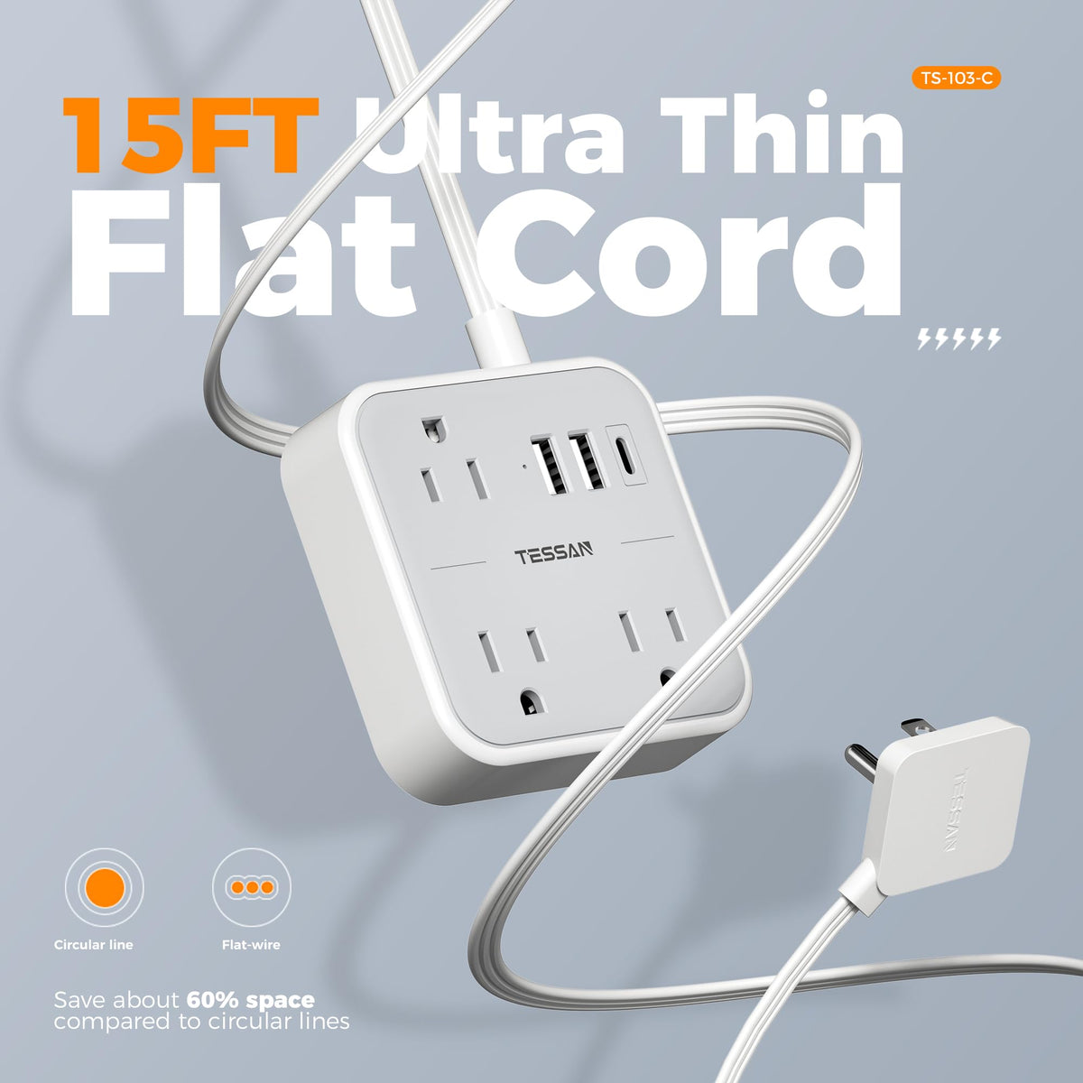TESSAN widely spaced outlets to fit bulky adapters without crowding
