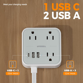 TESSAN widely spaced outlets fit large adapters without blocking.