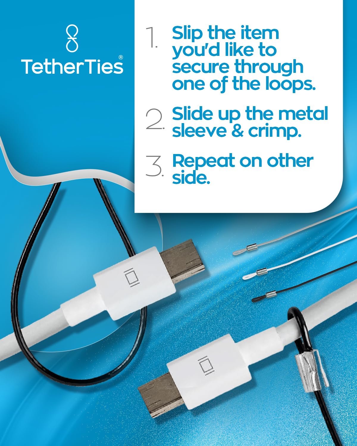 TetherTies next to coins for scale showing compact size and easy portability