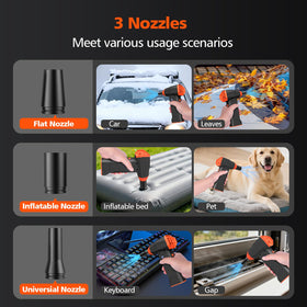 Tetsaooy 15-in-1 air duster removes pet hair from upholstery efficiently.