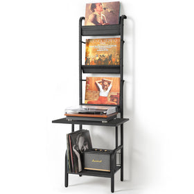 Tewinko record player stand with vertical design showing compact, accessible setup.