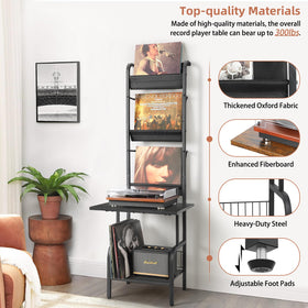 Sturdy metal frame and wooden top provide stable support for gear.