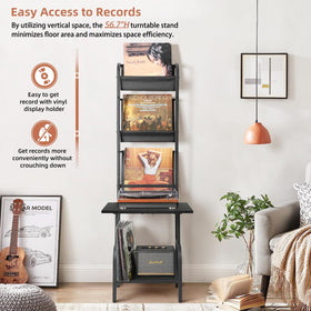 Three-layer vinyl rack with two shelves keeping records organized and visible.