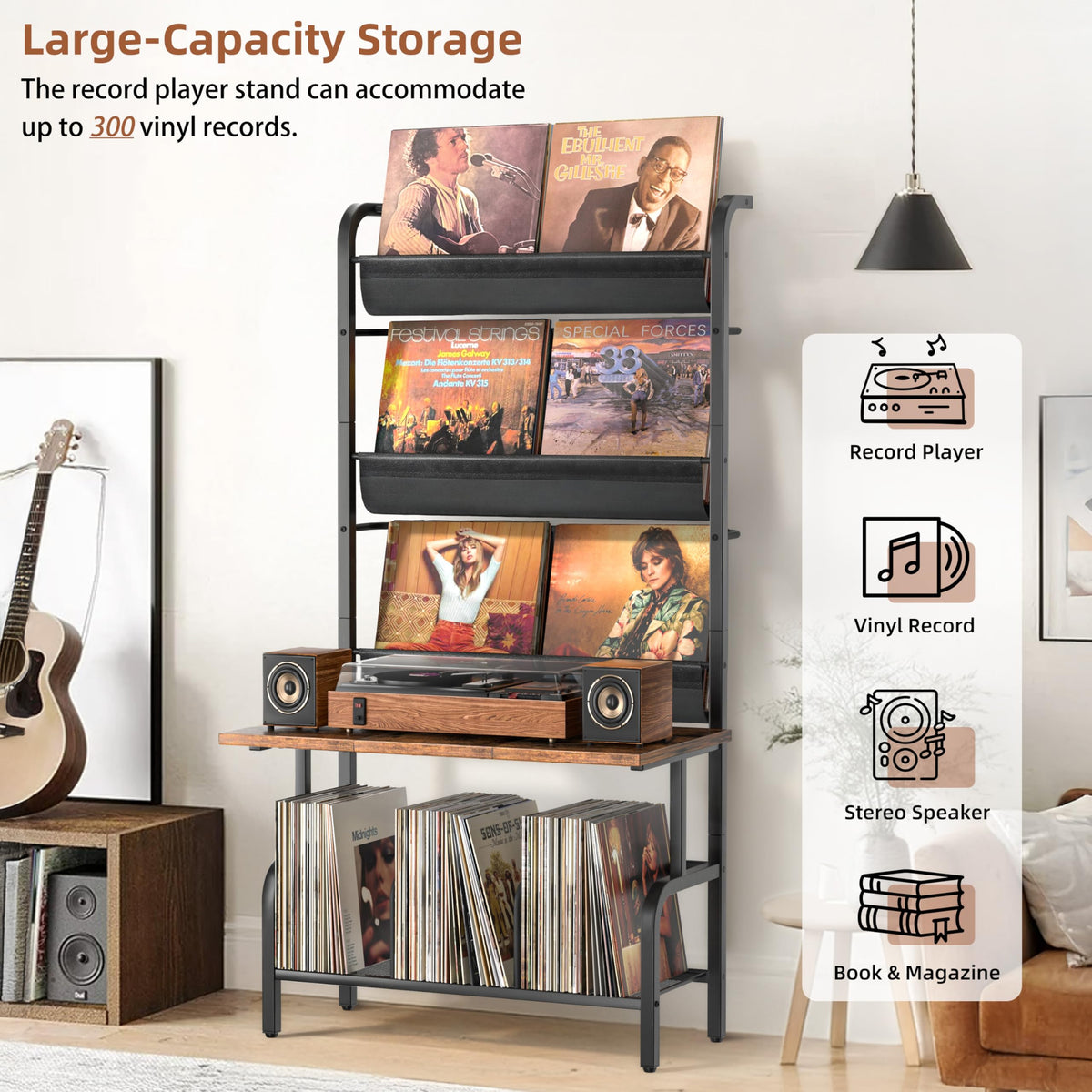 Tewinko vinyl storage shelves organized for easy access.