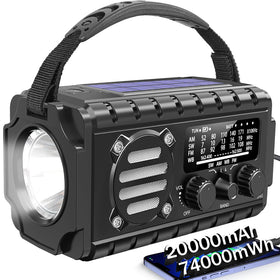TFTDOUP emergency radio with hand crank powering on-demand for outdoor use.
