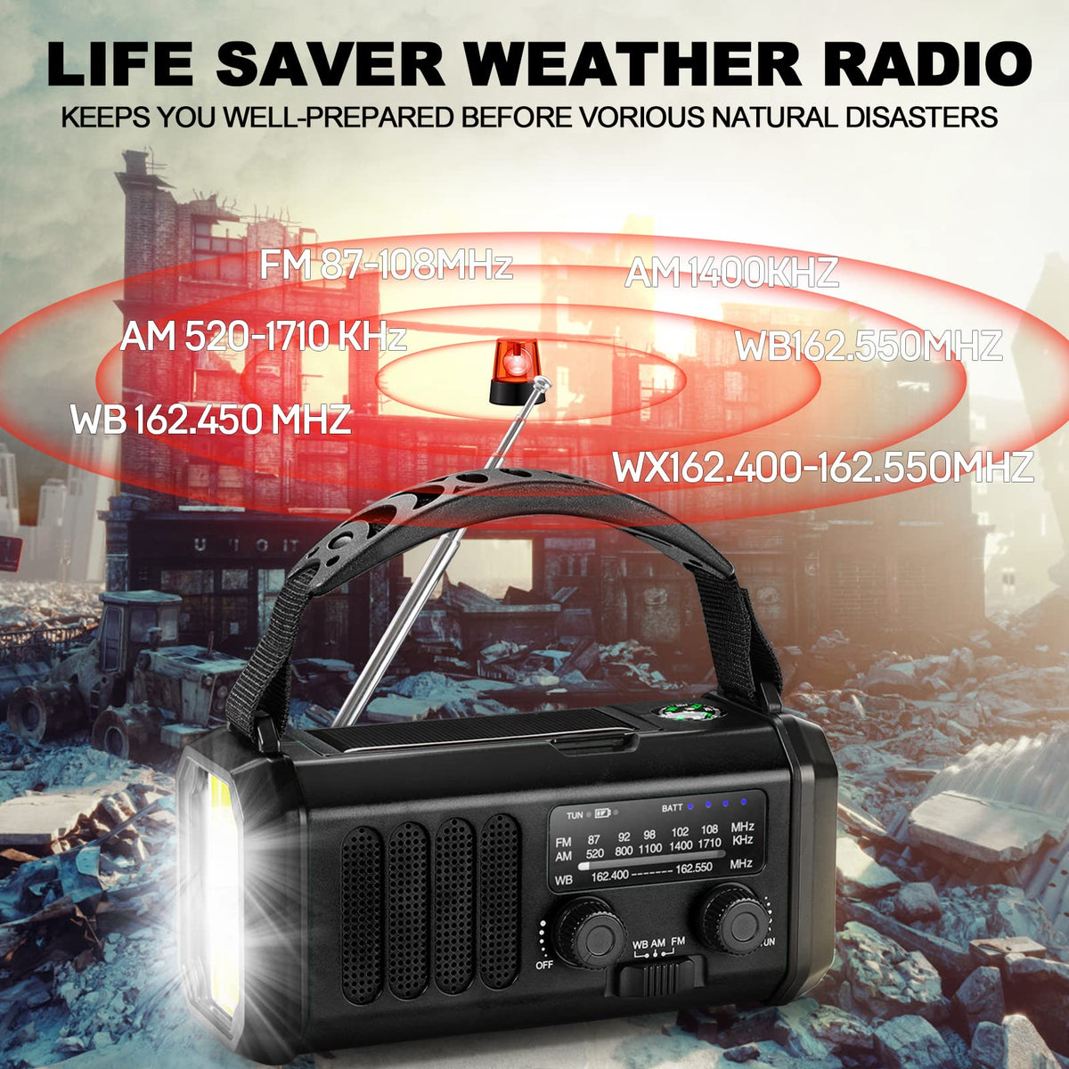 TFTDOUP emergency weather radio NOAA channel reception with AM/FM/WB for weather updates