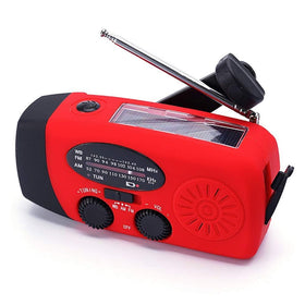 TFTDOUP weather radio crank handle close-up showing self-powered operation