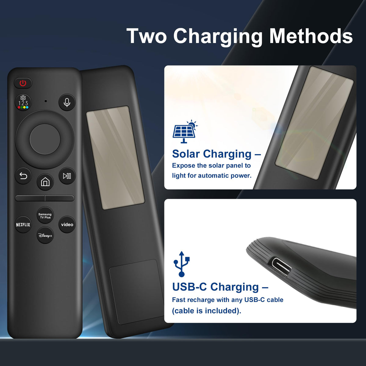 TGHCP remote with USB-C charging for fast power when needed.