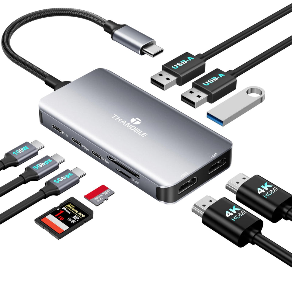 THANDBLE docking station front view showing ports and compact design for tidy workstation
