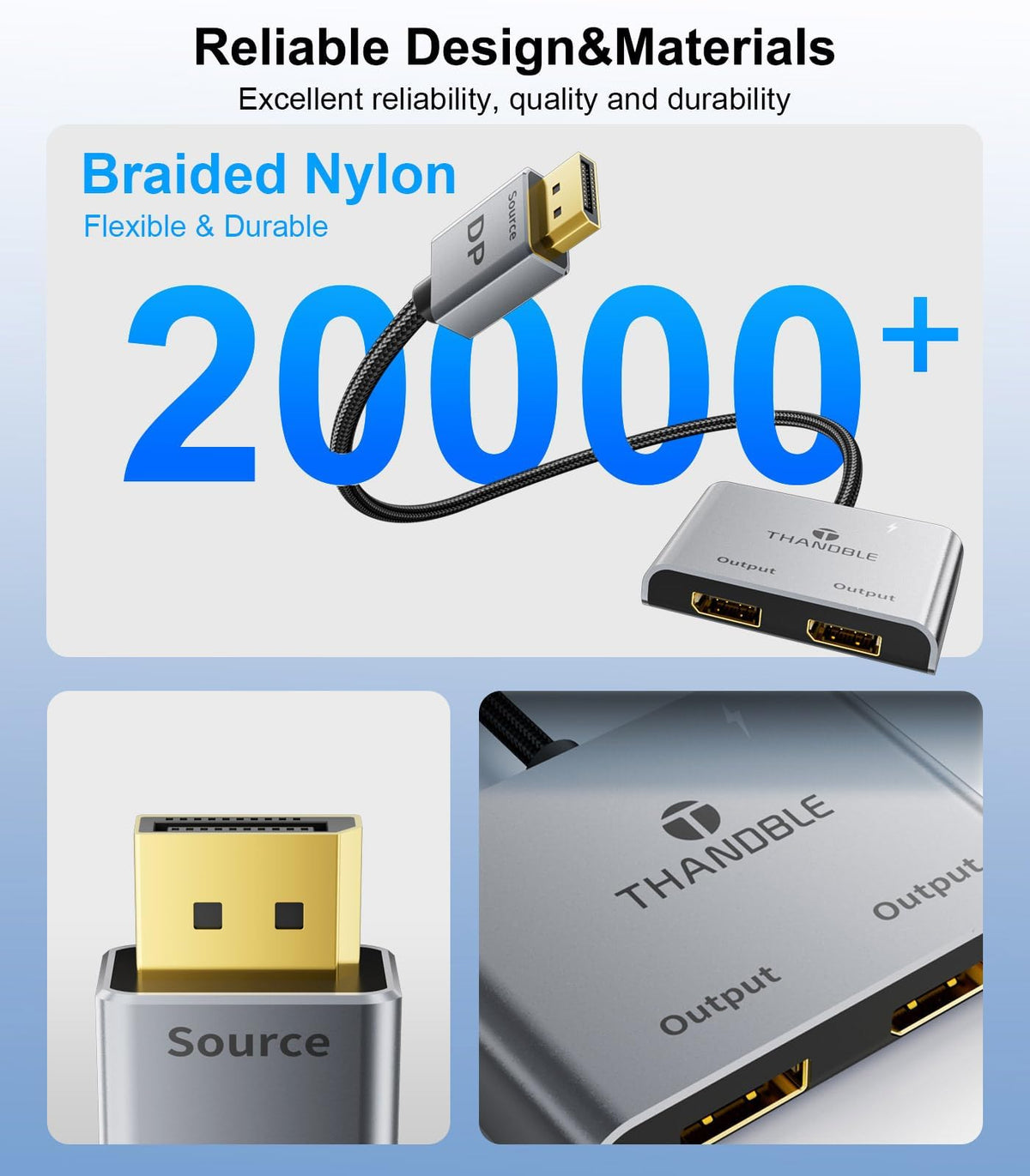 THANDBLE USB-C power cable connection powers the splitter reliably