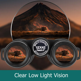 THBSBKT 12x42 HD binoculars objective lens close up with premium optics