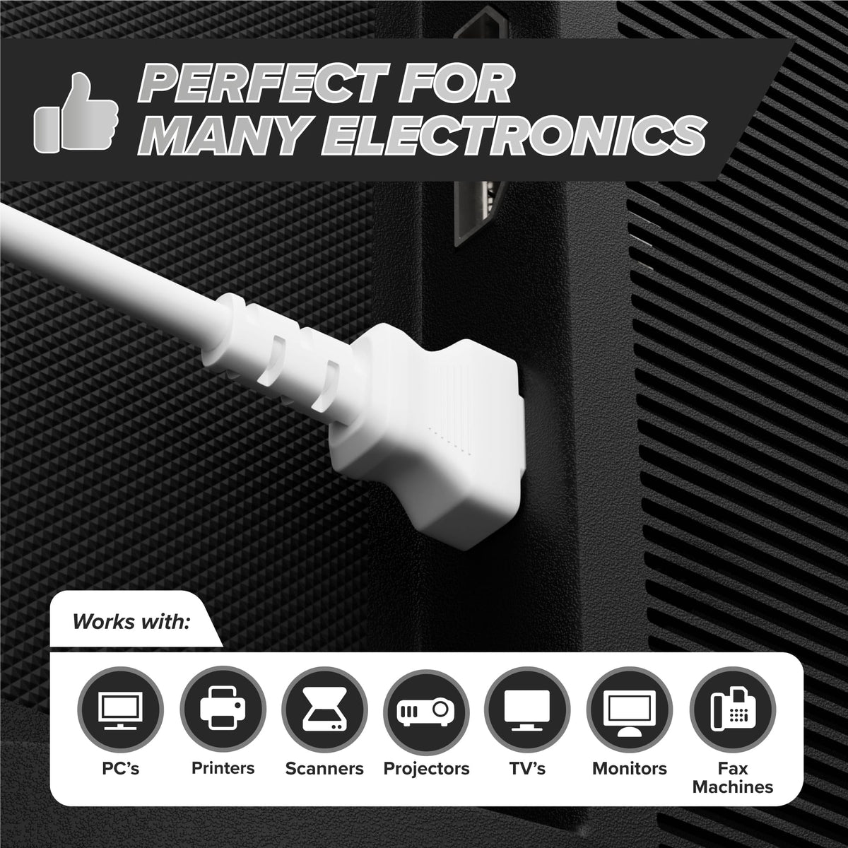 THE CIMPLE CO 12ft power cable at a desk, neatly routing cables.
