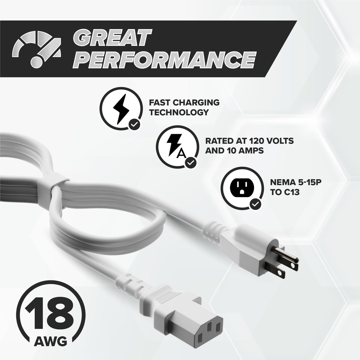 The CIMPLE CO 6ft IEC320 C13 white cord for flexible setup.