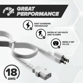 The CIMPLE CO 6ft IEC320 C13 white cord for flexible setup.