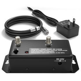 THE CIMPLE CO amplifier front panel showing ports and benefit of easy connections