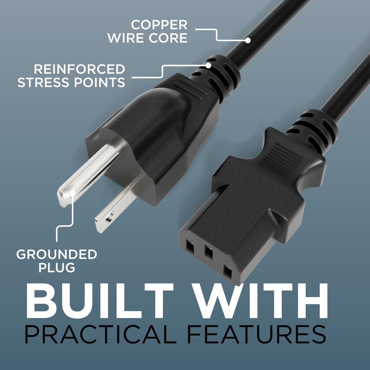 The CIMPLE CO black low-profile cable blends with desks and furniture.