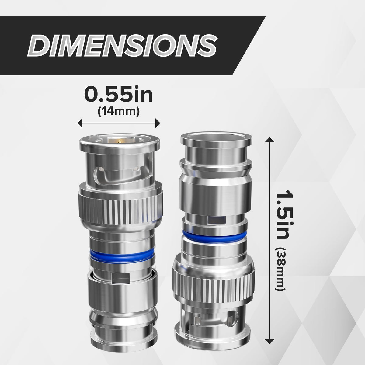 THE CIMPLE CO connector beside ruler to show size and easy handling for technicians