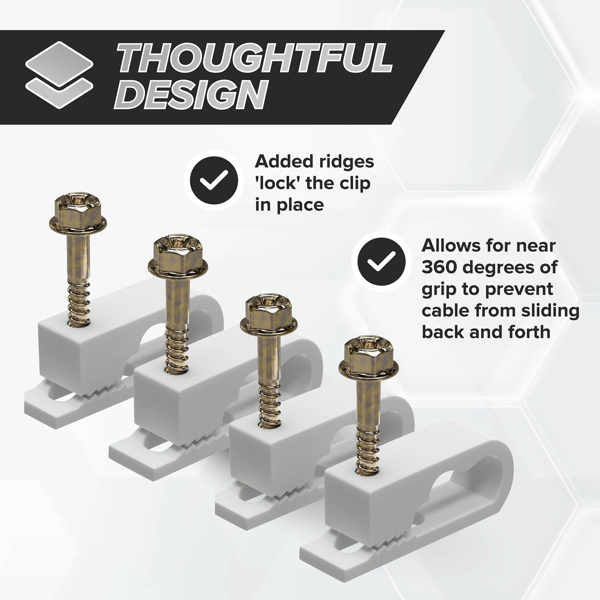 THE CIMPLE CO clips securing coax along exterior siding for weather-resistant routing