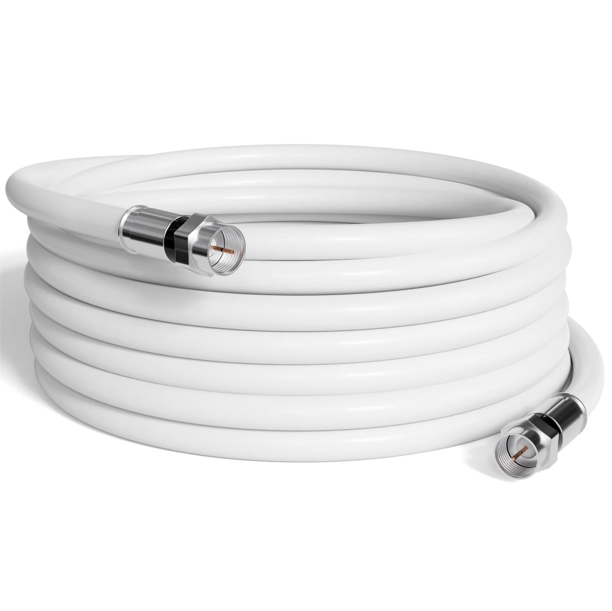 THE CIMPLE CO front view of 200ft RG6 cable showing labeling and white jacket, ensures correct product choice