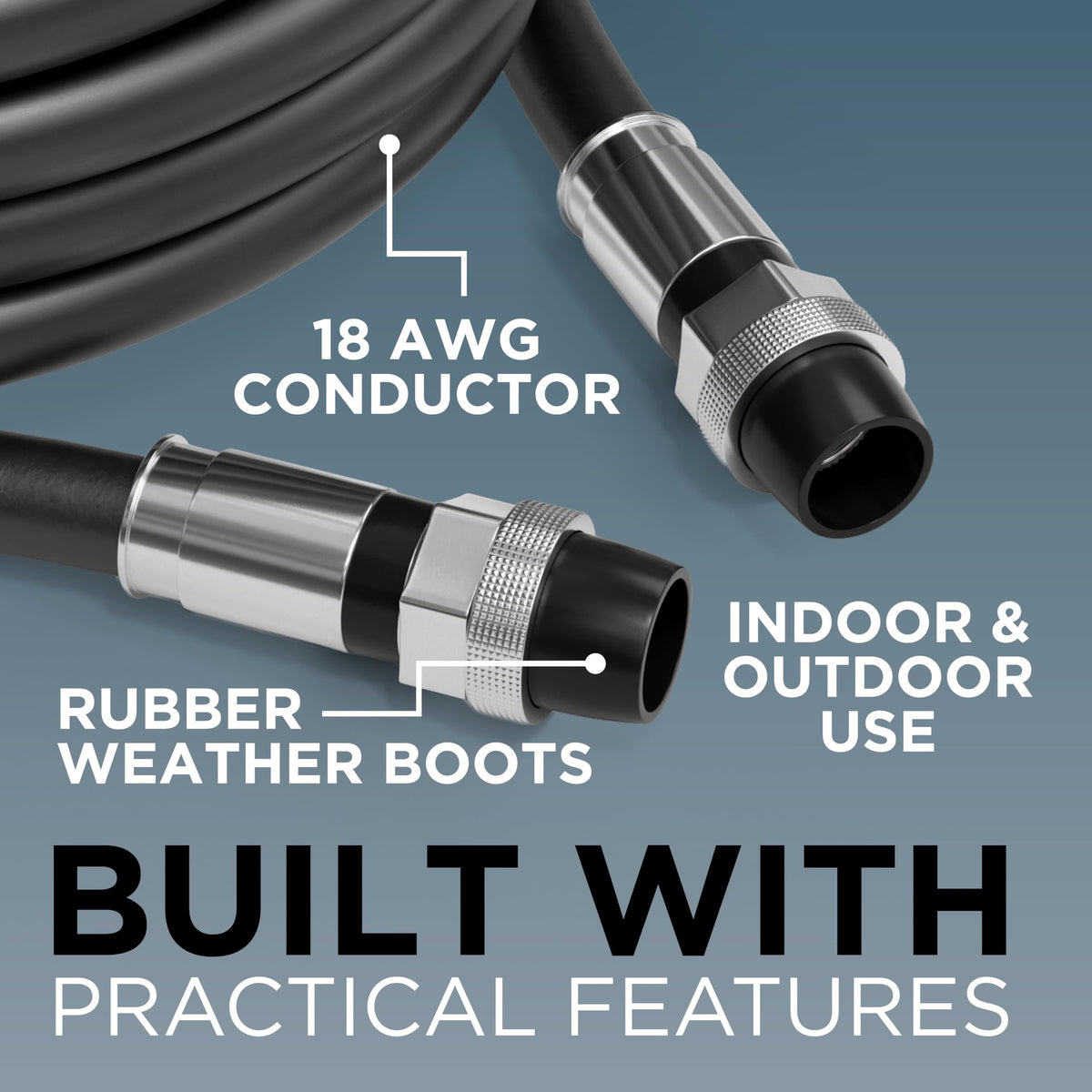 The CIMPLE CO RG6 cable has double O-ring boots for secure, watertight ends.