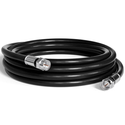 The CIMPLE CO RG6 coaxial cable indoor-outdoor view showing versatile use for TV and internet signals.