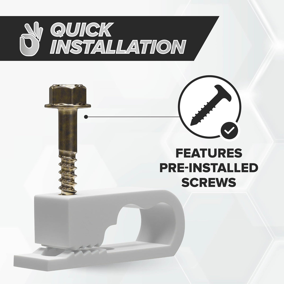 THE CIMPLE CO clip beside a coax cable showing 1/2 inch fit for correct sizing