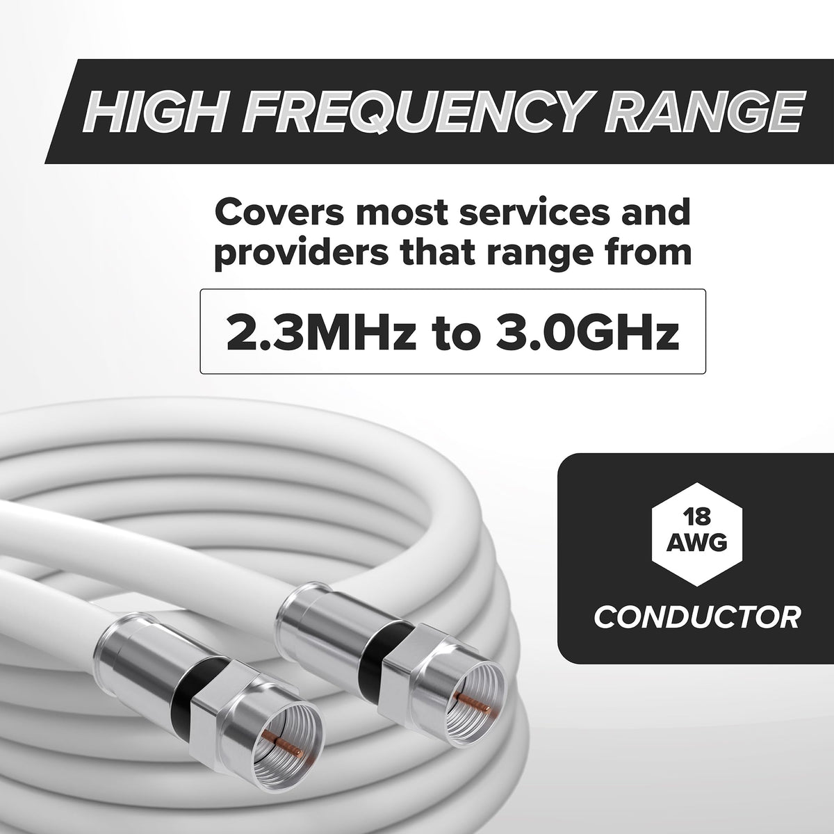The cable is swept to 3 GHz to maintain high-speed signals across frequencies.