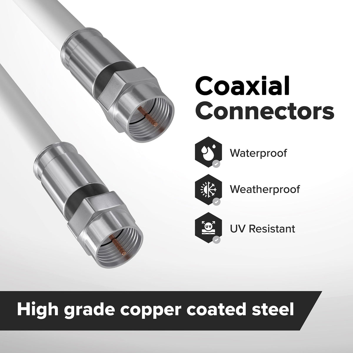 Weatherproof connectors provide reliable outdoor connections with UV resistance.
