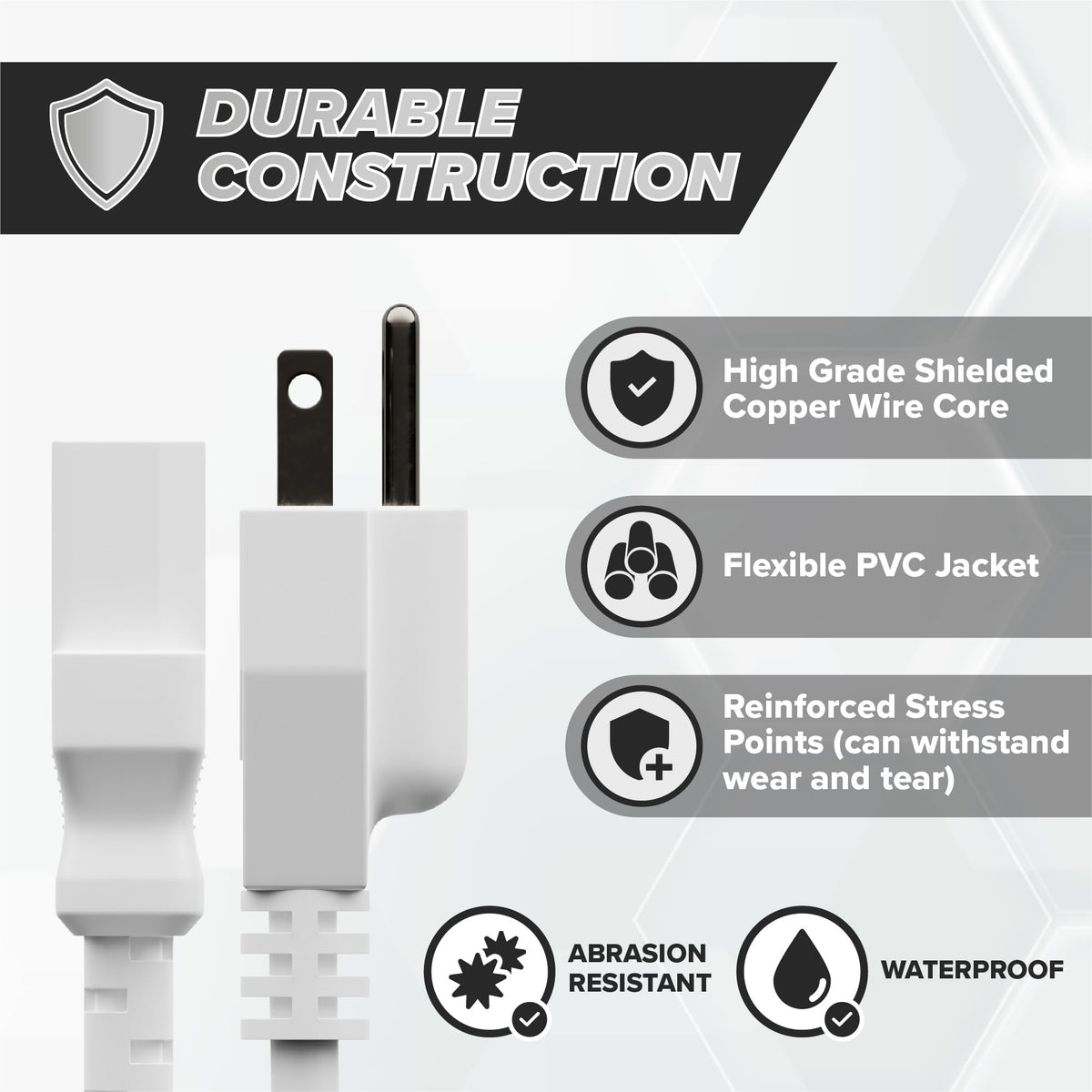 The CIMPLE CO white AC power cord 6ft for workspace versatility.