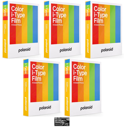 The Imaging World Impossible Polaroid film 5-pack packaging for vibrant instant photos.