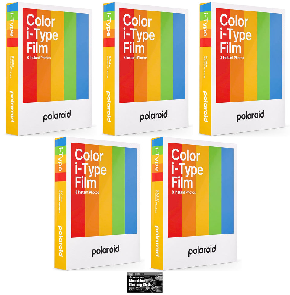 The Imaging World Impossible Polaroid film 5-pack packaging for vibrant instant photos.