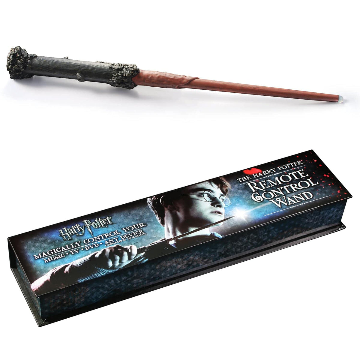 The Noble Collection Harry Potter Remote Wand top showcases detailed wand-tip realism for display and use