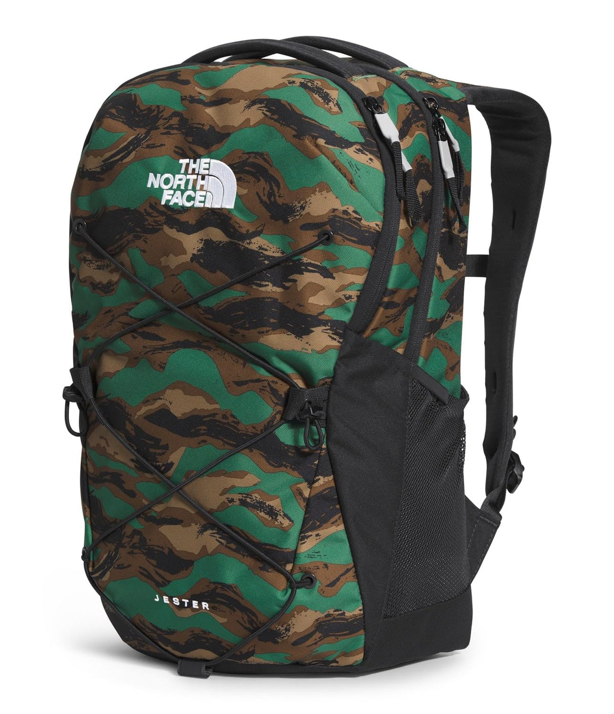 The North Face side pocket holding a water bottle for quick hydration on the go