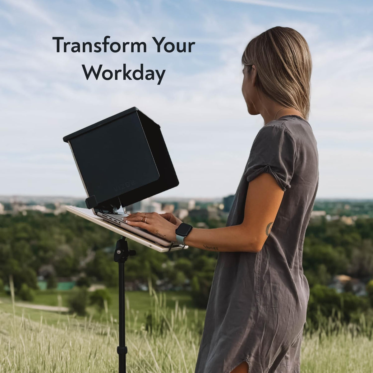 The Outdoor Workplace VIZOR Pro wind-resistant clip close-up showing secure lock benefit