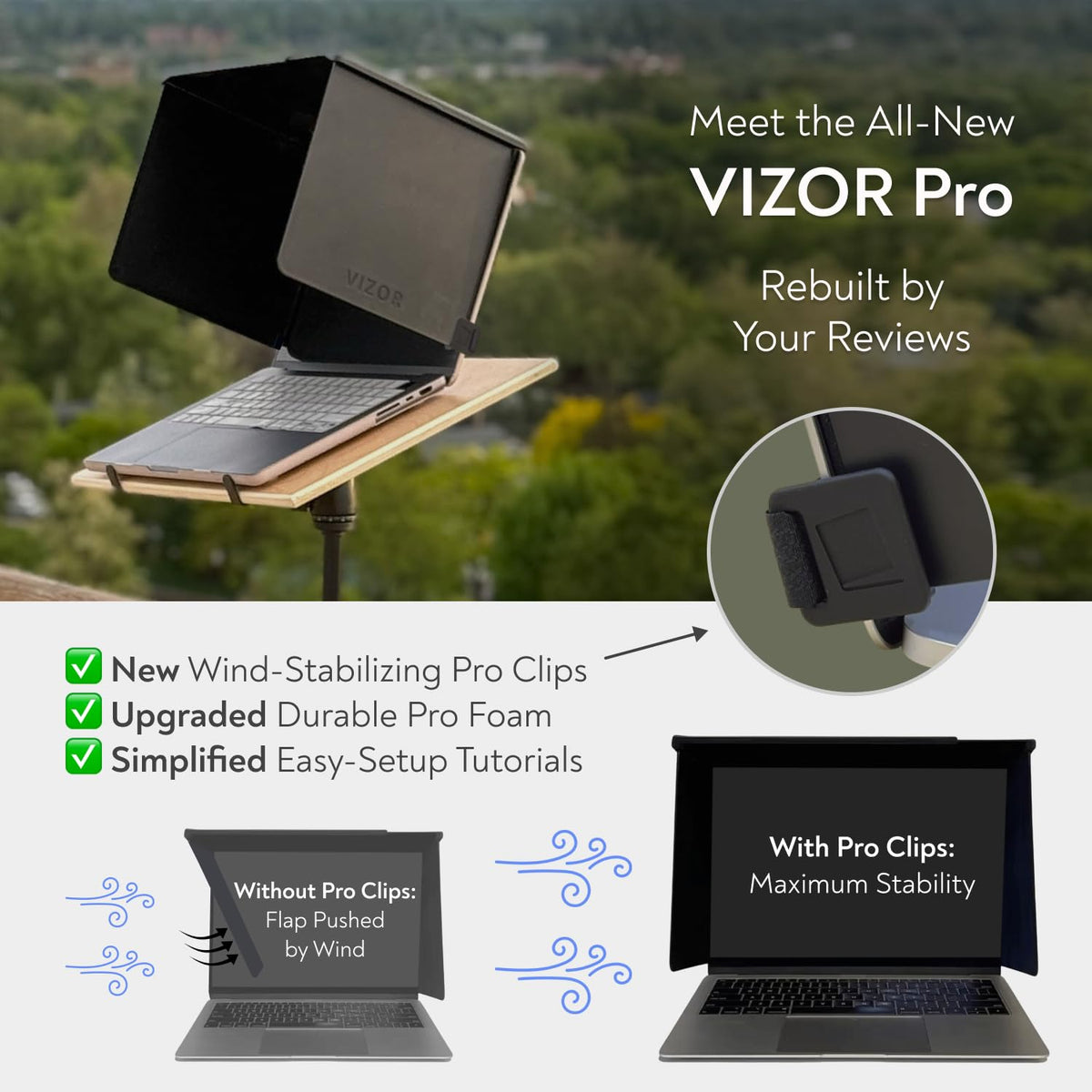 The Outdoor Workplace VIZOR Pro in use at a park shading screen for readable display