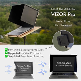 The Outdoor Workplace VIZOR Pro in use at a park shading screen for readable display