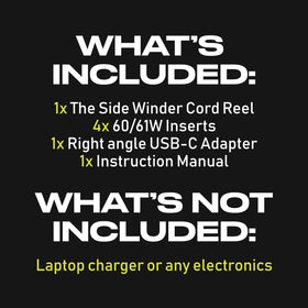 The Side Winder extension cable note explains required accessory for use.