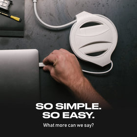 The Side Winder travel and desk case keeps cables organized on the go.