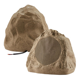 Theater Solutions 2R6S outdoor sandstone rock speaker on deck for backyard audio.